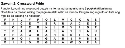 Gawain 2: Crossword Pride Panuto: Layunin ng crossword puzzle na ito na ...