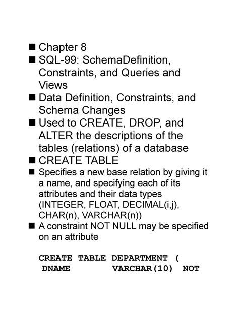 Chapter 8 - Chapter 8 SQL-99: SchemaDefinition, Constraints, and ...