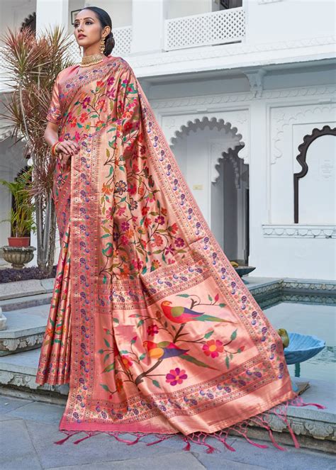 Buy Elegant Golden Zari Woven Paithani Saree Online - MySilkLove