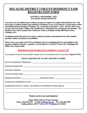Fillable Online acog 2013 acog district i ob-gyn residency fair ...