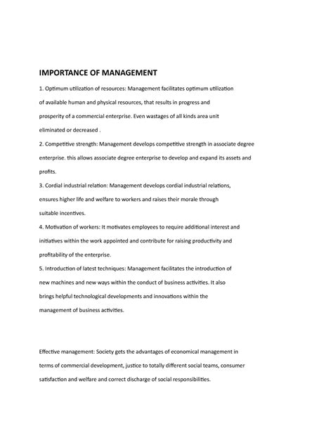 IMPORTANCE OF MANAGEMENT.docx - IMPORTANCE OF MANAGEMENT Optimum ...