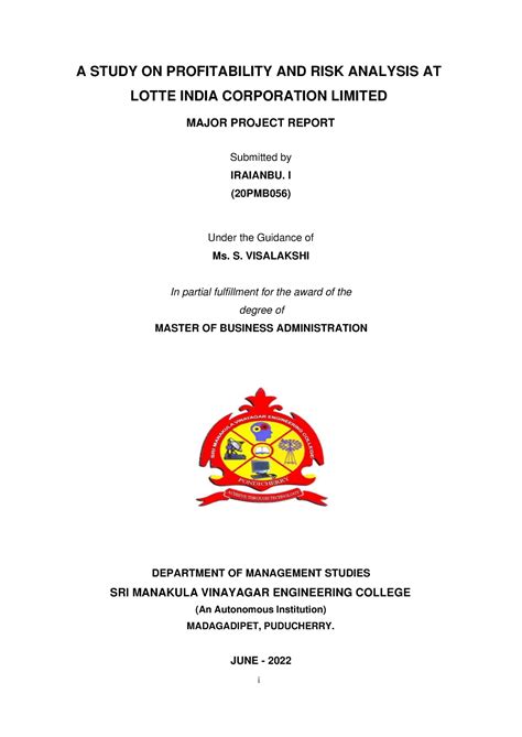 Major Project Final Report - ####### i A STUDY ON PROFITABILITY AND ...