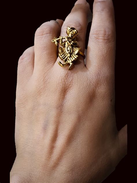 4cm long krishnaji playing flute adjustable ring – Odara Jewellery