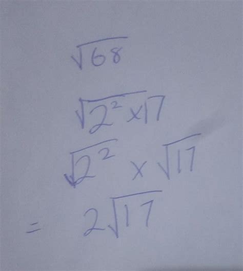 [FREE] What is the square root of 68 in simplest form? - brainly.com