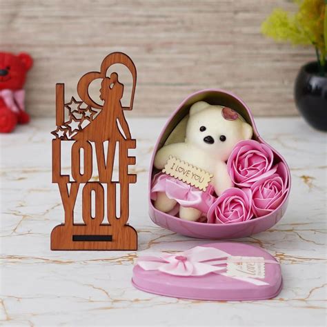 Buy eCraftIndia Combo of "Love You" Wooden Showpiece With Stand, Pink ...