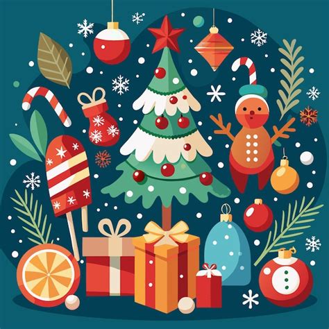 A christmas tree with ornaments presents candy canes and a snowman ...