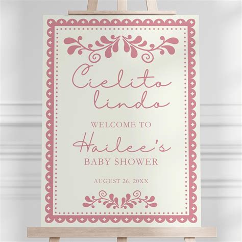 Editable Pink Cielito Lindo Baby Shower Welcome Sign, Papel Picado ...