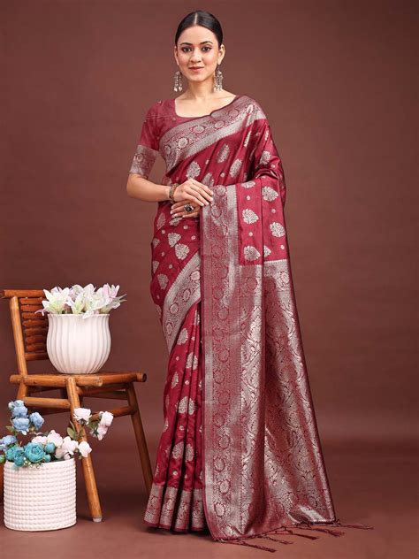 SIlkspell Maroon Ready To Wear Pocket Saree