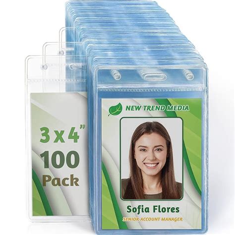 Buy EcoEarth Vertical Name Badge Holders (Large 3x4, 100 Pack) Clear ...