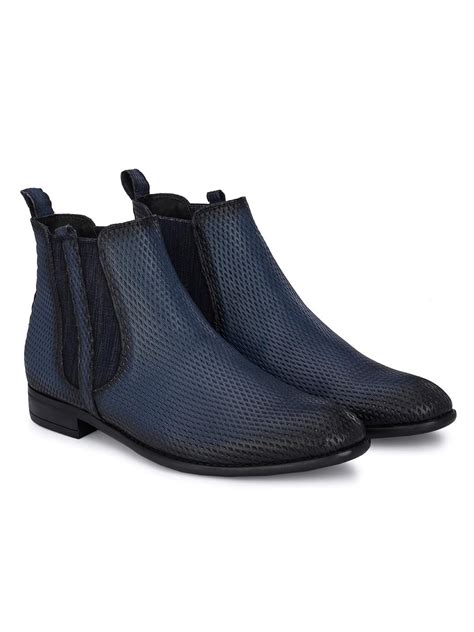 Hitz Men's Blue Leather Slip-On Ankle Boot Shoes – Hitz Shoes Online