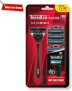 TRENDLER Red Razor with a 1 handle, 3-blade system & 10 cartridges ...