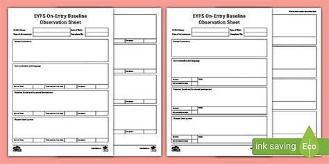 EYFS On-Entry Baseline Observation Sheets (New EYFS 2021)