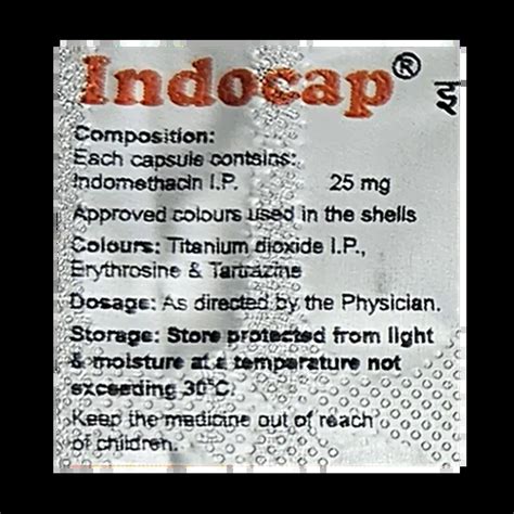 INDOCAP 25MG CAPSULE 10'S : View Price, Combination and Alternatives ...