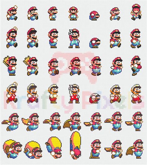 Super Mario World (1991) Mario Sprites Cross Stitch Patterns (42 ...