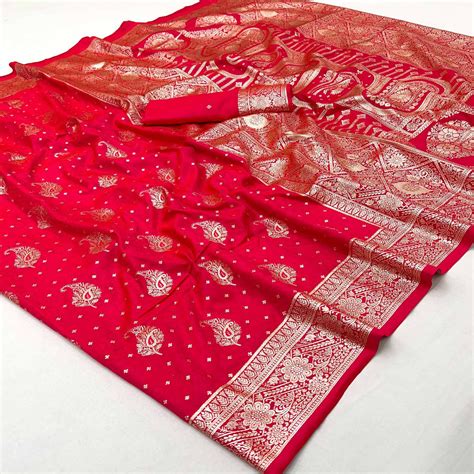 Rani Pink Zari Woven Saree in Soft Art Silk with Heritage Paisley Desi