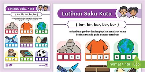 Worksheet Suku Kata ba bi bu be bo untuk Anak Usia Dini