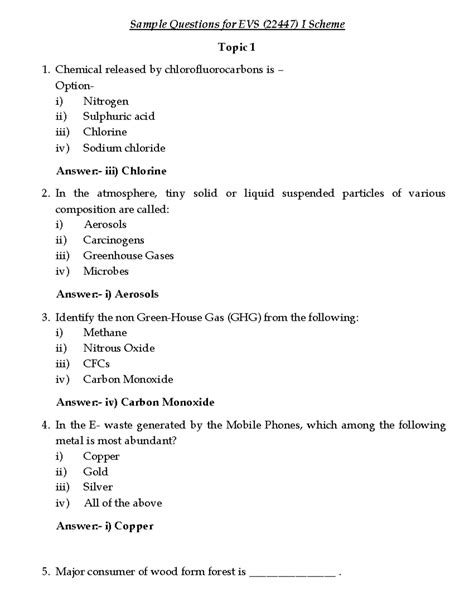 22447 Environmental Studies Sample Question Paper - Sample Questions ...