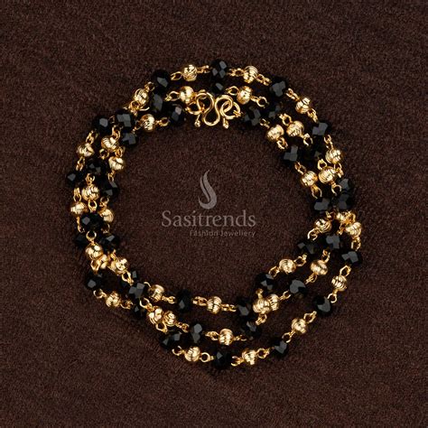 Micro Gold Plated Black Bead Chain with Gold Accents - Sasitrends