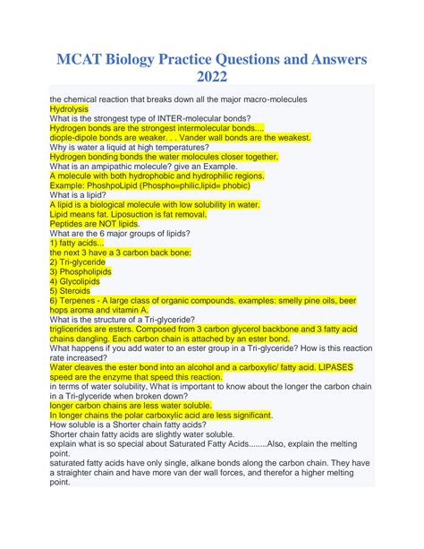 SOLUTION: Mcat biology practice questions and answers 2022 - Studypool