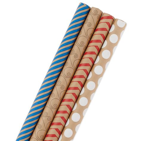 Buy Hallmark Kraft Wrapping Paper Bundle, Kraft Brown/Red/Blue/White ...