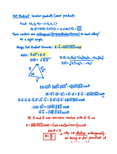 Calc 3 Note 3 - Dot Product, Cross Product, and Projections - Dot ...