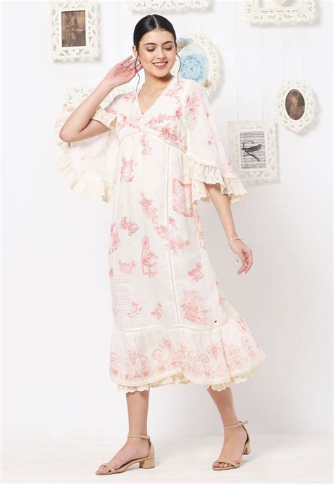 Buy - Off white and dusty rose cyano matilda dress | Elan Store