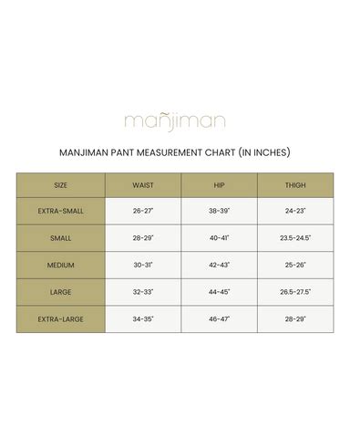 Size Chart B+J – MANJIMAN