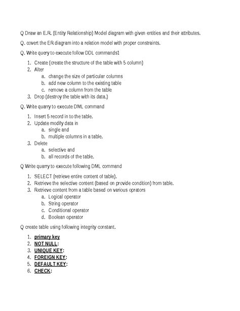 DBMS Ques - Summary Basic it tools - Q Draw an E. (Entity Relationship ...
