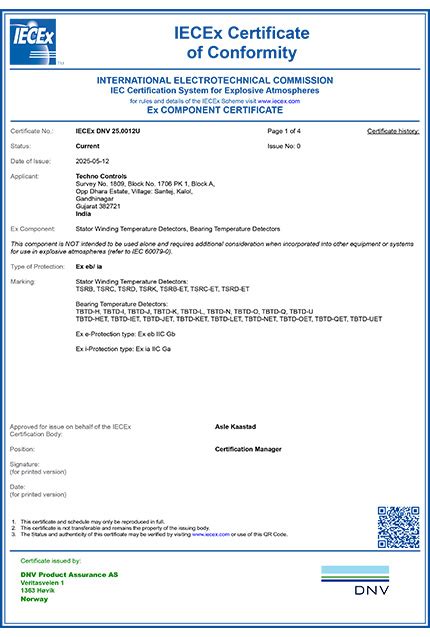 Product Certificate | ATEX, IECEx & IECEx ia Certified RTDs | Techno ...