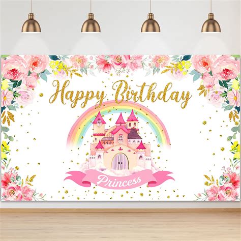 Tegeme Princess Birthday Party Backdrop Pink Royal Castle Birthday ...