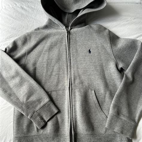 large grey polo hoodie (runs small) - Depop