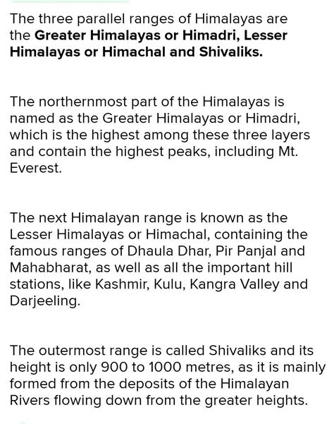 Name the three parallel ranges of the Himalayas and mention two ...