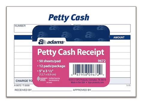 Adams Petty Cash Receipt Pad, 5 x 3-1/2 inches, 50 Sheets per Pad, Pack ...