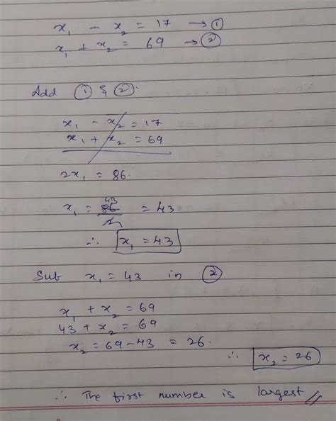 The difference between two numbers is 17 and their sum is 69 .find the ...