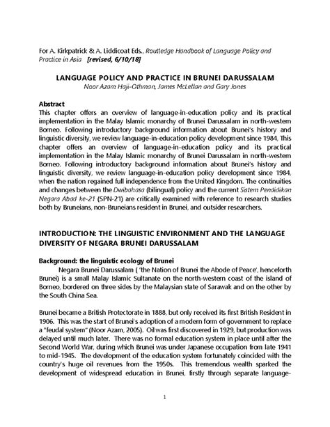 Language Policy and Practice in Brunei Darussalam: An Overview of SPN-21 - Studocu