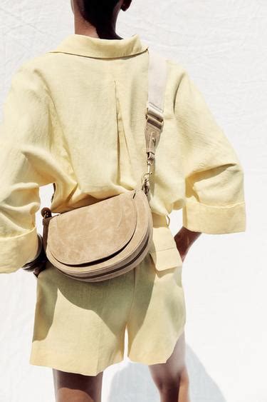 LEATHER CROSSBODY BAG - SAND/BROWN | ZARA India