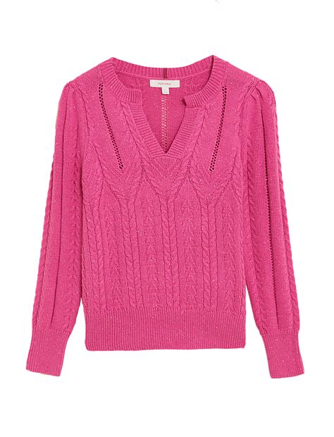 Buy Cotton Rich Pointelle V-Neck Jumper at Marks & Spencer