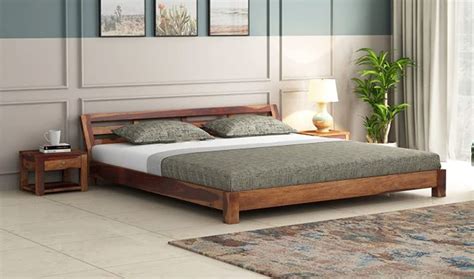 RJ ART Solid Sheesham Wood Low Height Queen Size Bed Without Storage