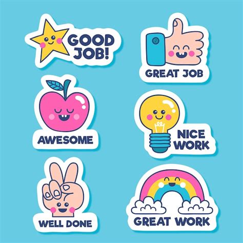 Hand drawn good job stickers pack | Free Vector