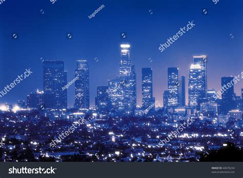 Downtown Los Angeles Skyline Night Stock Photo (Edit Now) 60670234