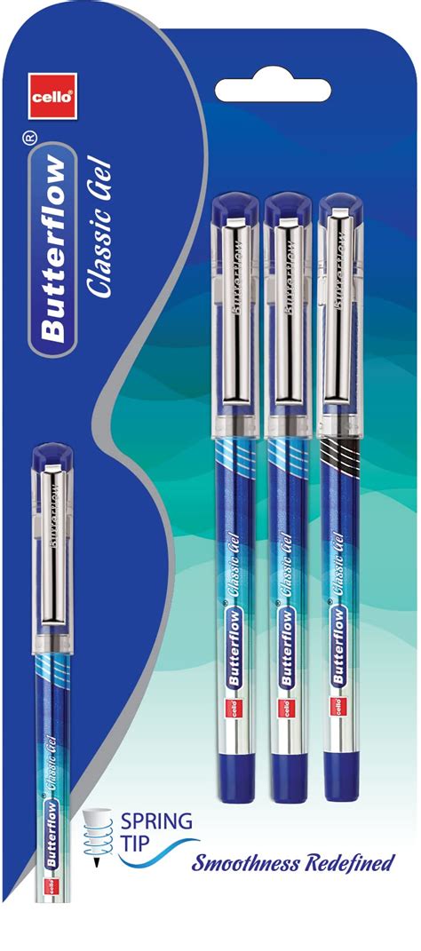 Cello Butterflow Classic Gel Pen Set | Pack of 3 Gel Pens | 2 Blue & 1 ...