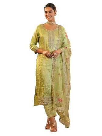 Buy INDO ERA Women's Silk Blend Embroidered Woven Design Straight Kurta ...