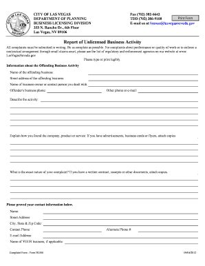 Fillable Online lasvegasnevada report an unlicensed business city of ...