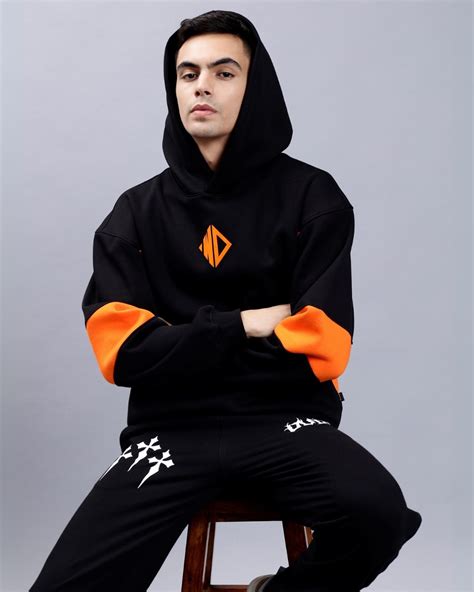 Buy Unisex Black & Orange Color Block Oversized Hoodies Online in India ...