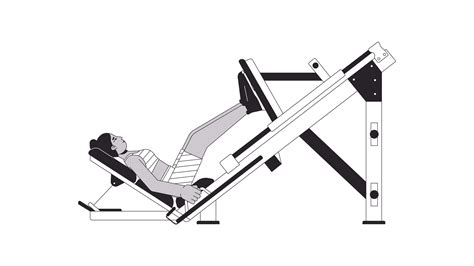 Woman bending knees on leg press machine bw outline cartoon animation. Quadriceps exercise 4K ...