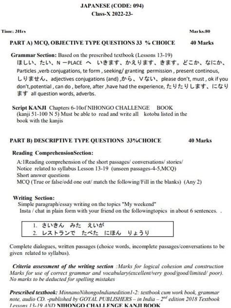 CBSE Class 10 Japanese Syllabus 2022-23: Download complete curriculum ...