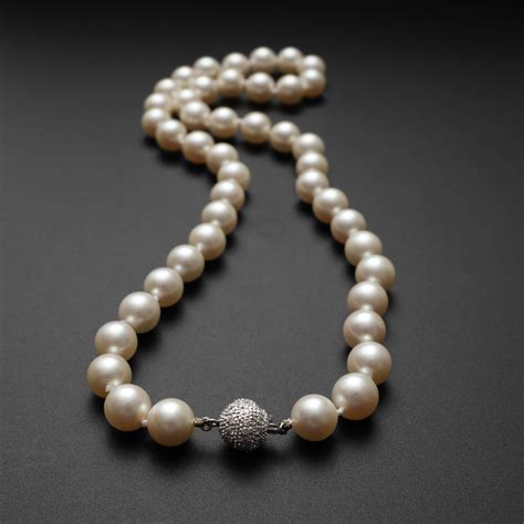Akoya Pearl and Necklace Diamond Clasp 9mm Luxury Size Pearls, circa ...