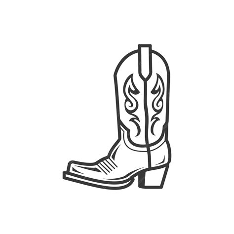 Premium Vector | Black and White Line Drawing of a Cowboy Boot