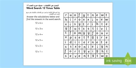 Multiplication 12 Times Tables Word Search Worksheet / Worksheet