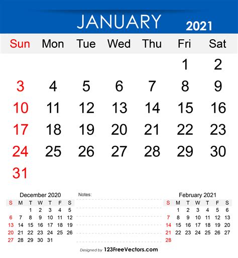 Free Download Free Printable January 2021 Calendar